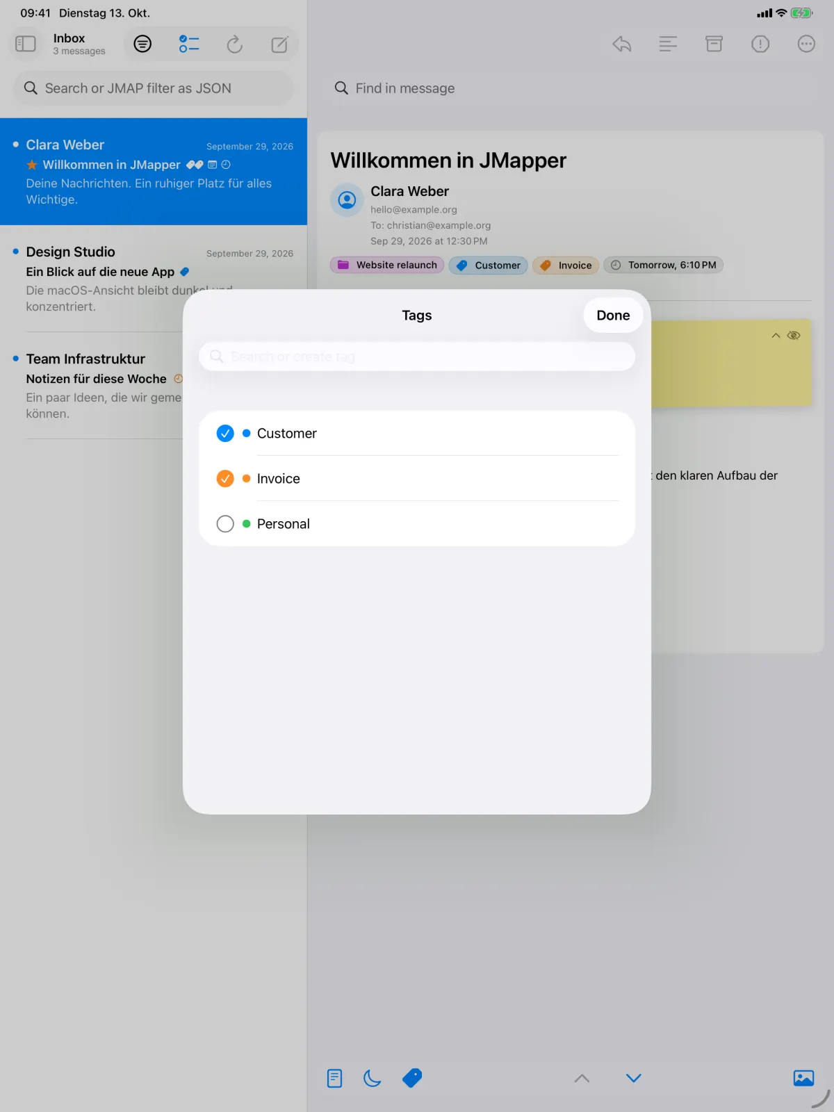 Tagging a message on iPad