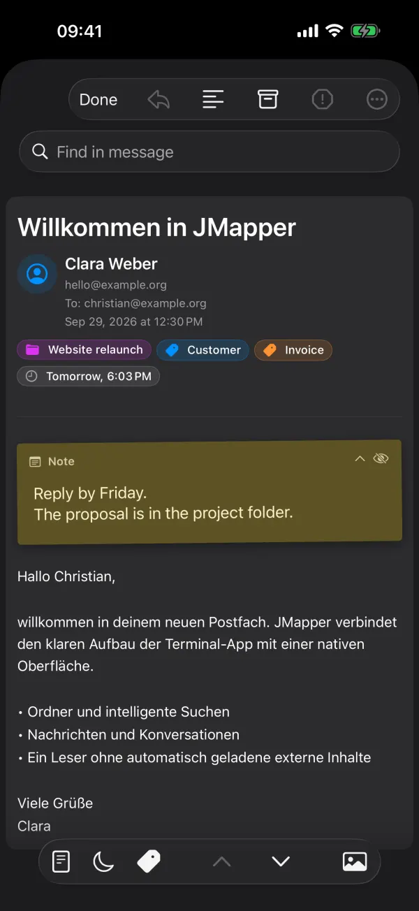 JMapper on iPhone showing a message