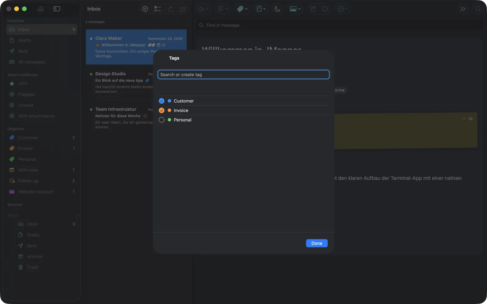 The tag picker on the Mac